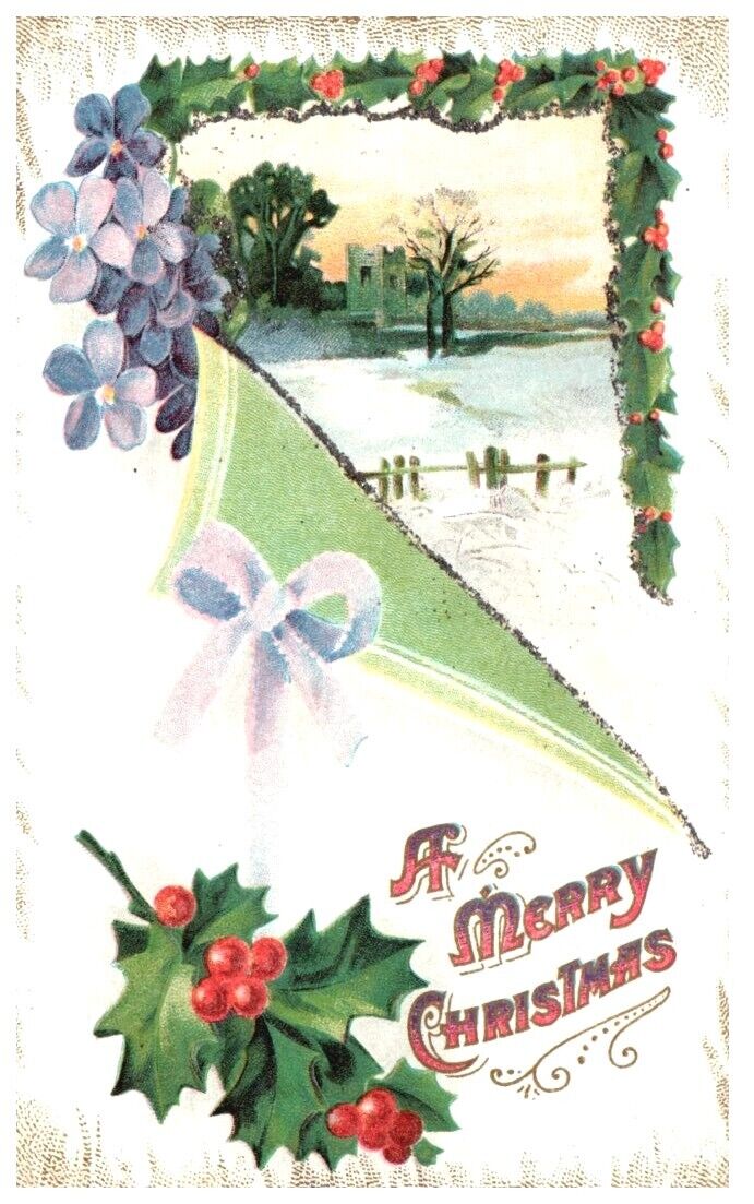 A MERRY CHRISTMAS.VTG 1912 EMBOSSED POSTCARD*C5