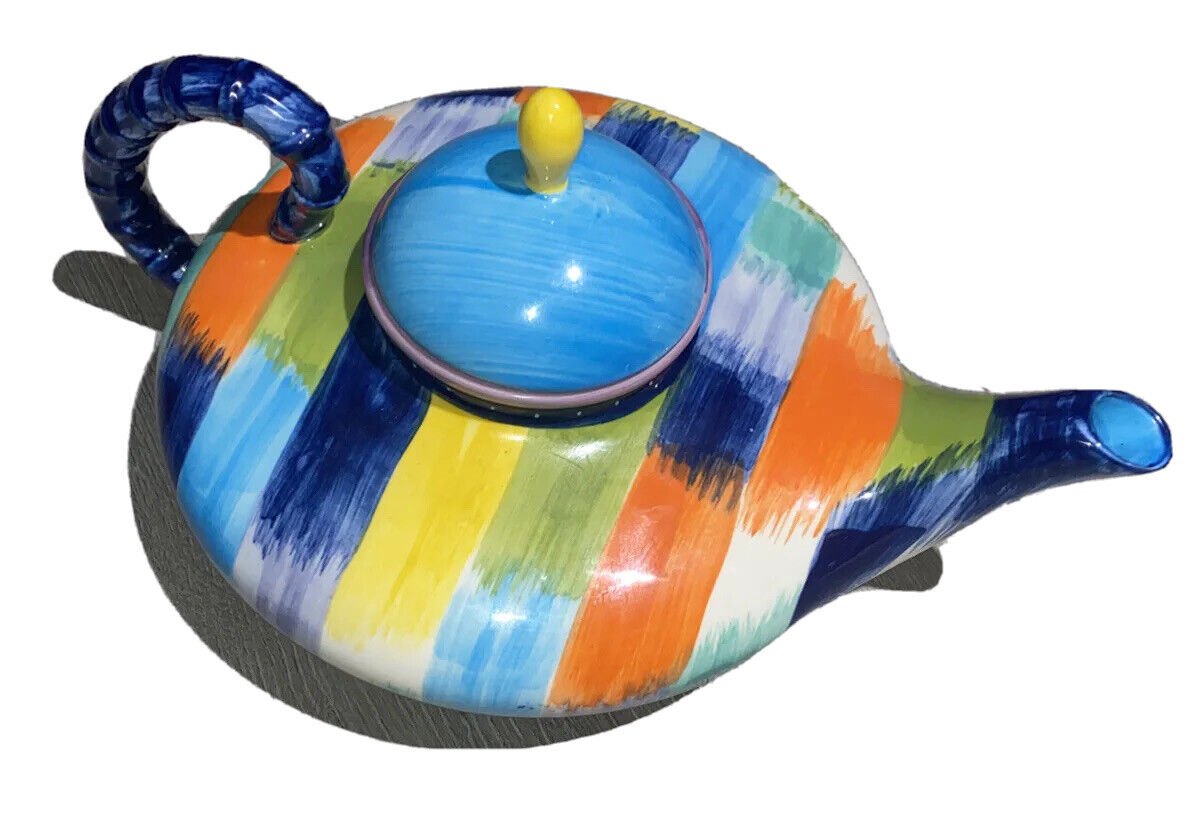 ANTHROPOLOGIE WHIMSICAL Striped COLORFUL  TEAPOT