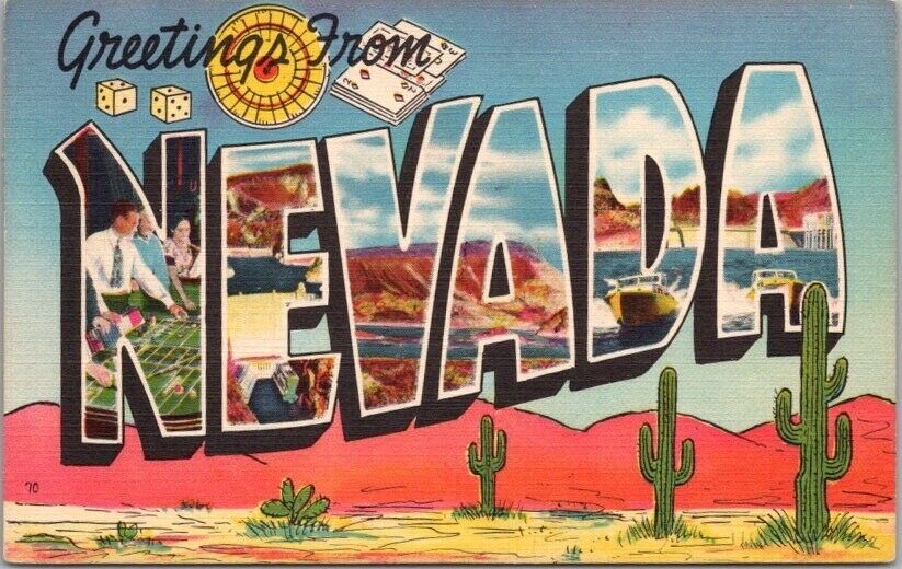 NEVADA Large Letter Postcard Desert Scene / Colourpicture Linen / 1951 Cancel