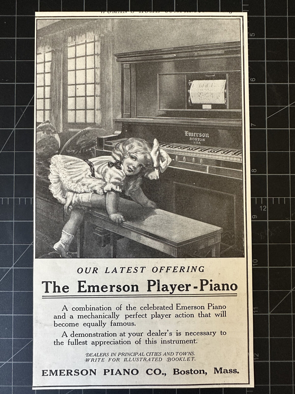 Antique 1912 Emerson Player Piano Print Ad