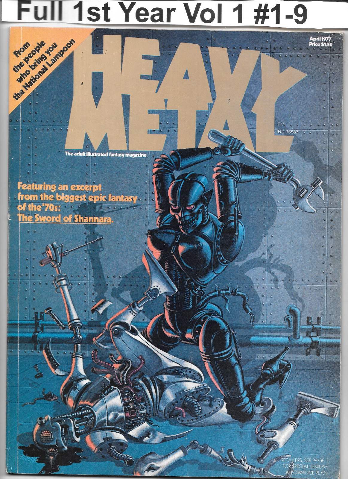 VTG Heavy Metal Magazine #1 - 9 Full 1977 April - December w/HM Hard Case FN/VF