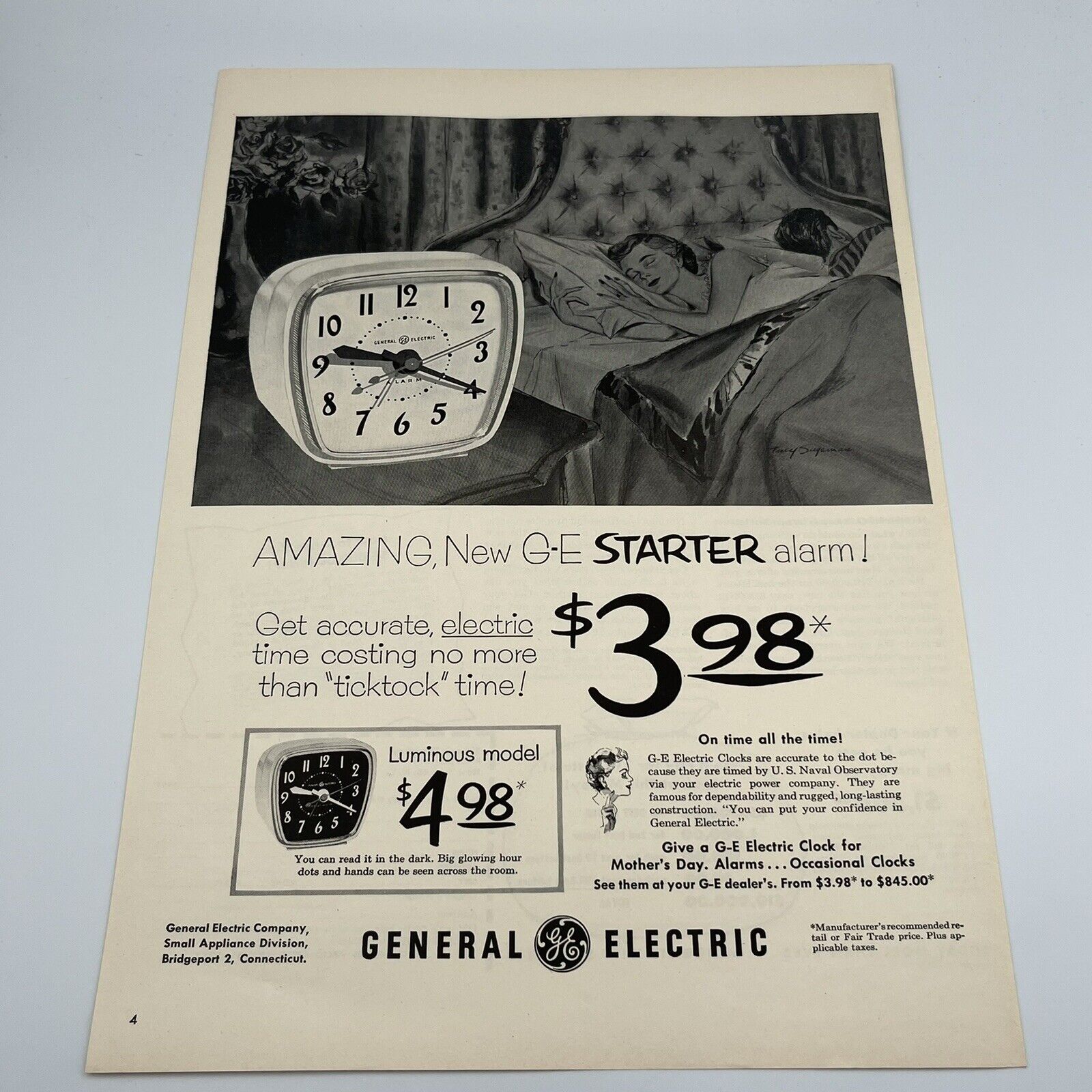 General Electric Alarm Clock 1963 Vintage Print Ad 10x14\