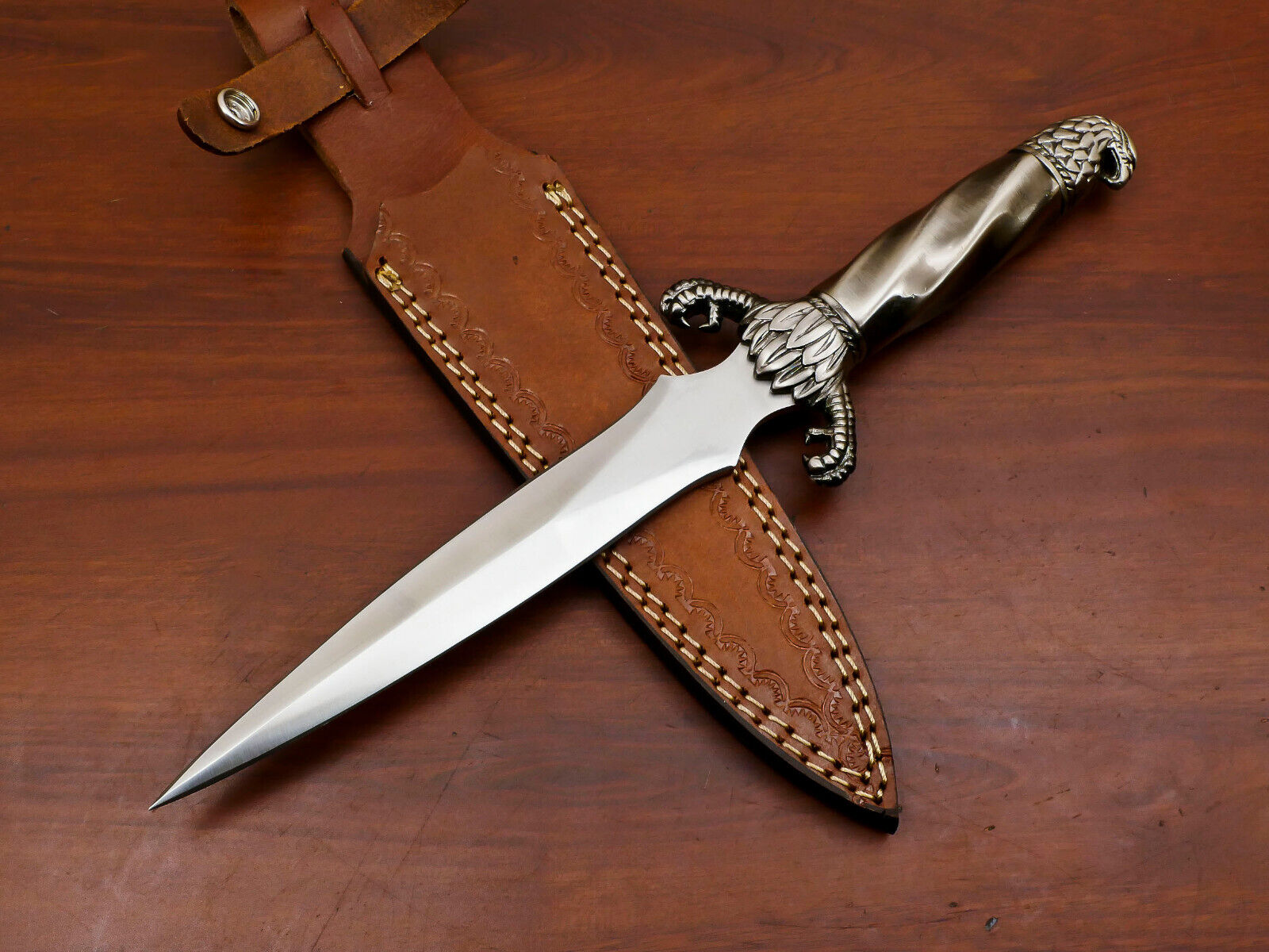 CUSTOM HAND MADE D2 STEEL BLADE DAGGER/PEWTER HANDLE - PEWTER GUARD - HB-4101