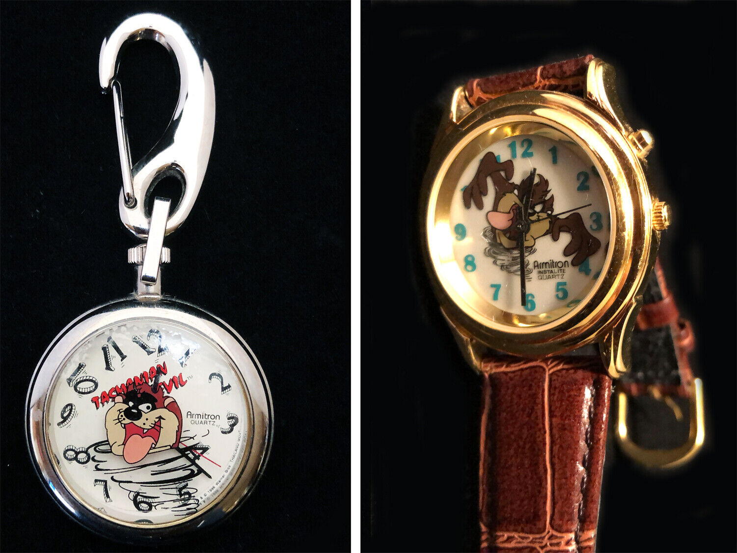 Vintage Taz Tasmanian Devil Pocket & Waist Watch Armitron Warner Bros Collection