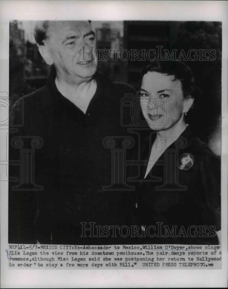 1954 Press Photo Ambassador William O'Dwyer with Singer Ella Logan - nee07271