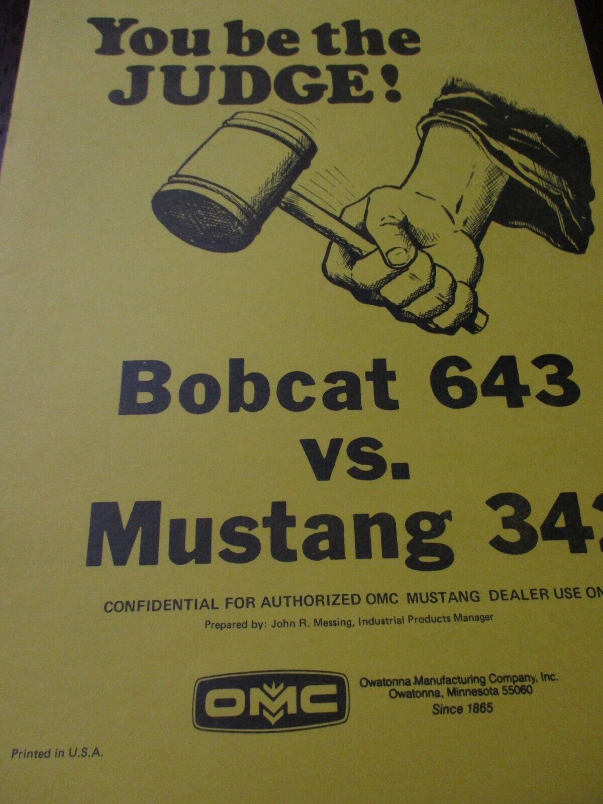 Owatonna 342 Mustang Loader VS Bobcat 643 Comparison Brochure 1984