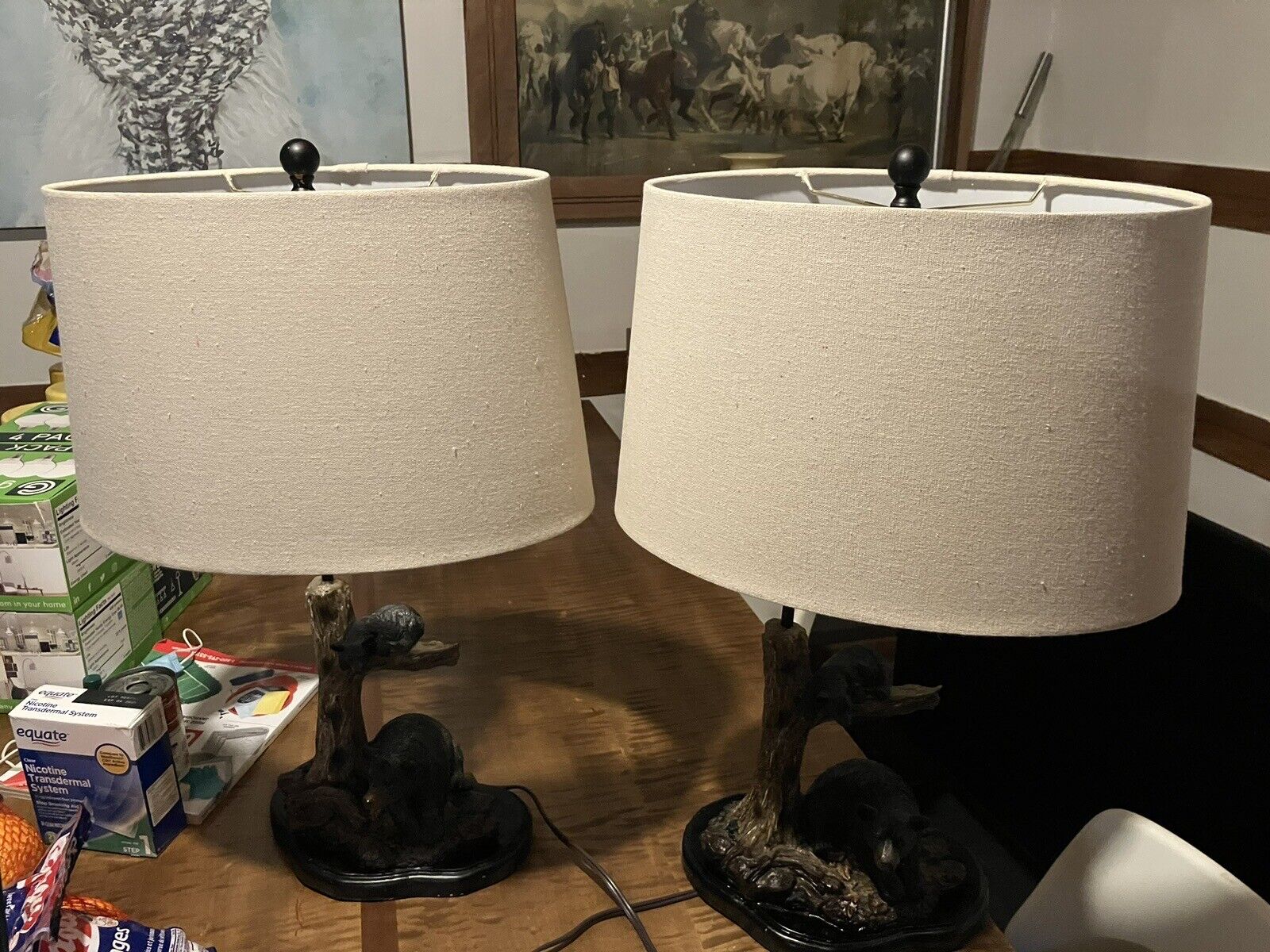 Slightly Used Pair Of Table Lamps With Canvas Shades