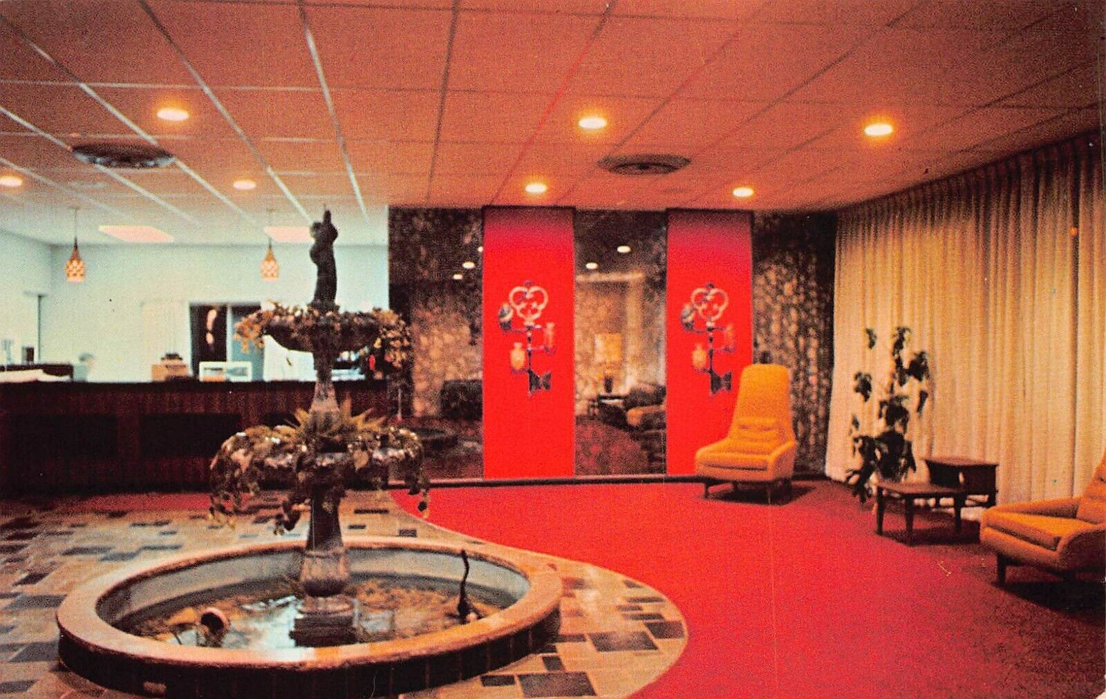 Rockaway NJ New Jersey Fountain Mountain Motel Interior Lobby Vtg Postcard A39