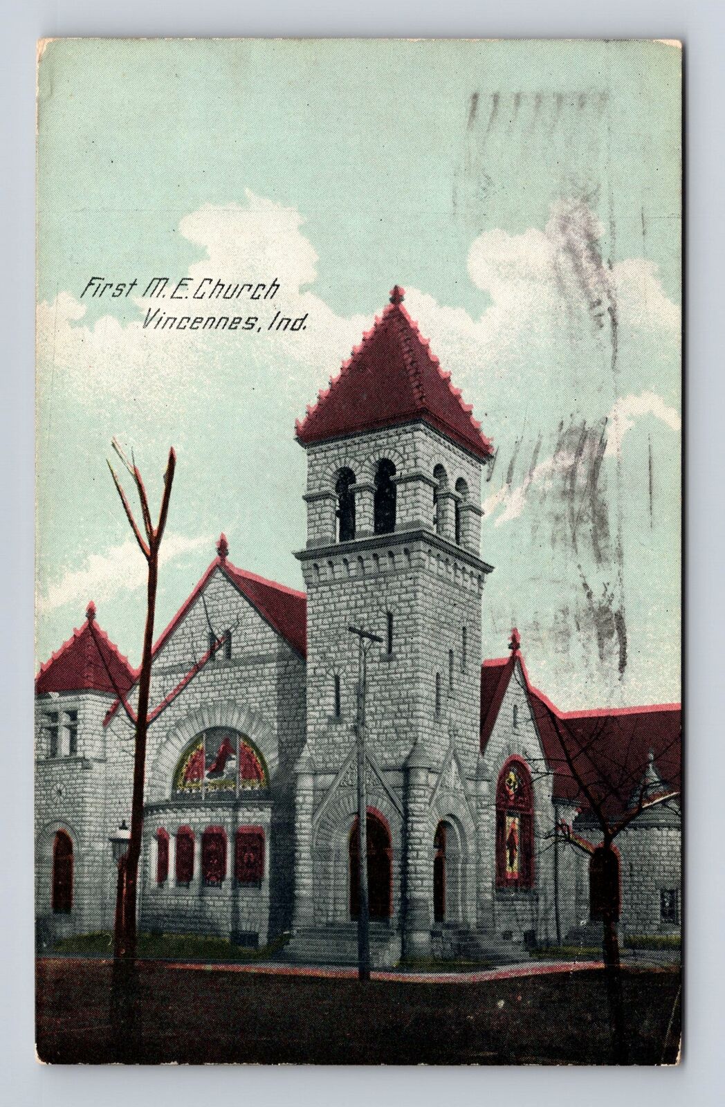 Vincennes IN-Indiana, First ME Church, Religion, Antique Vintage c1912 Postcard