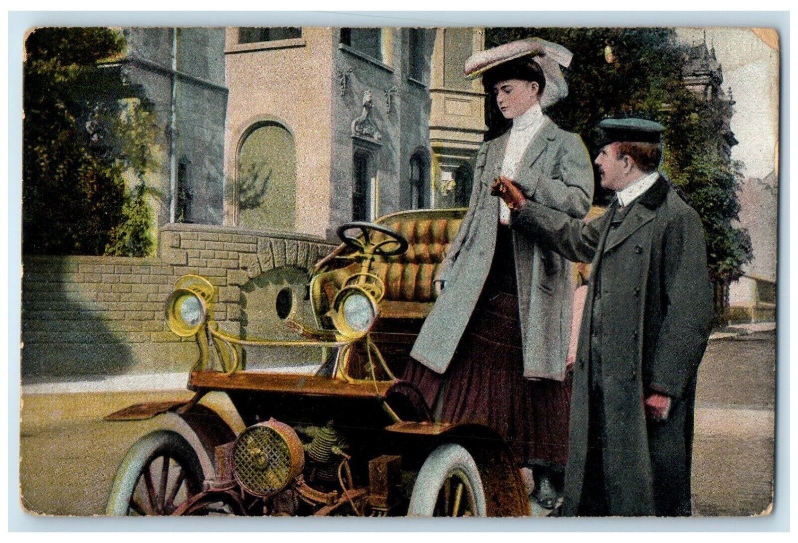 1909 Woman Ride A Car Sargeant Minnesota MN Posted Antique Postcard