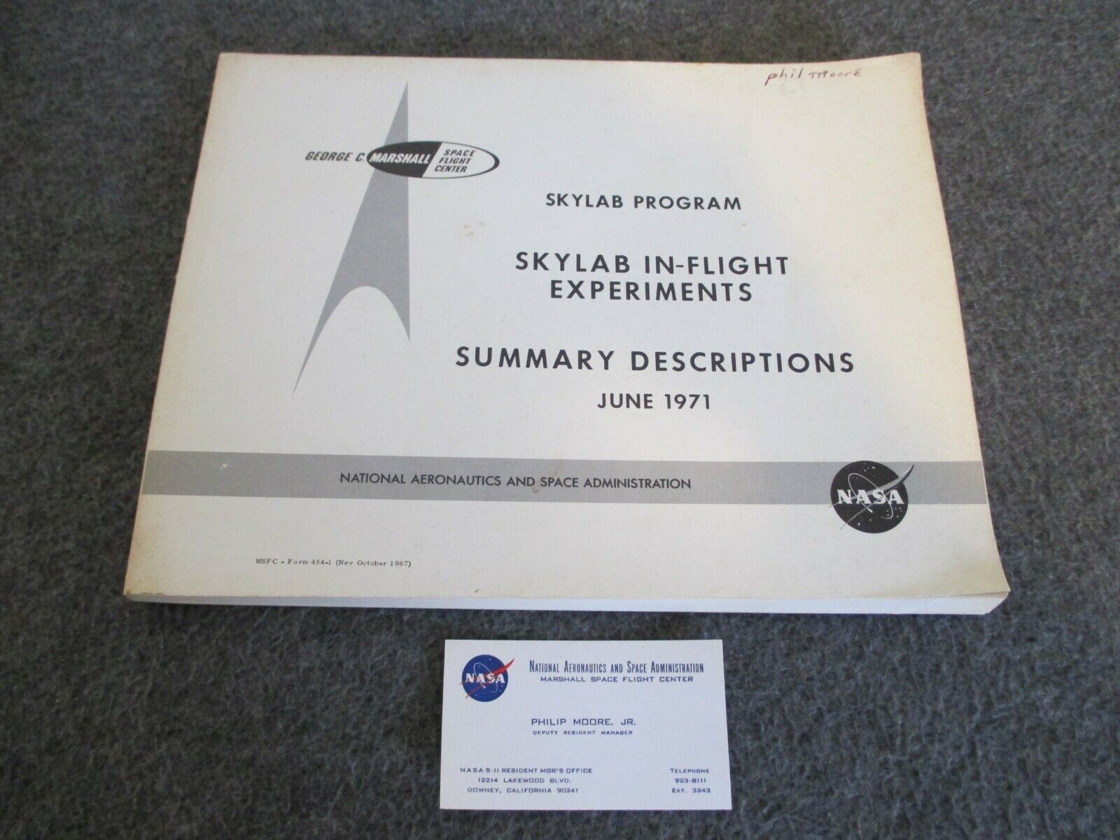 NASA APOLLO SKYLAB PROGRAM 1971 IN-FLIGHT EXPERIMENTS & SUMMARY DESCRIPTION BOOK
