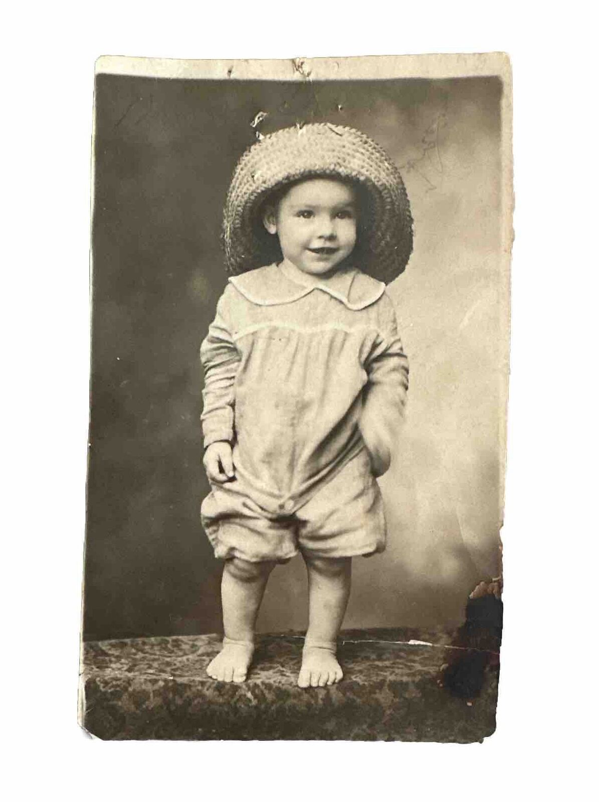 VTG Early 1900's RPPC Toddler Wearing Hat Photo Unposted