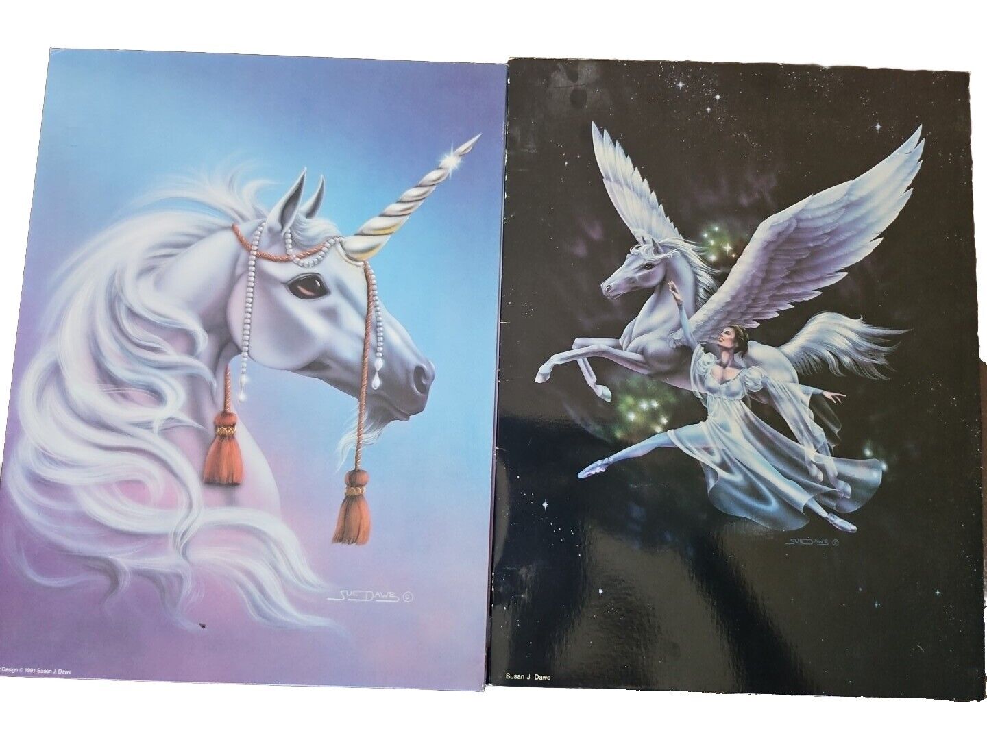Vintage Lot Of 2 Mead Fantasy Unicorn Pegasus Folders 1991 Susan J Dawe Design 