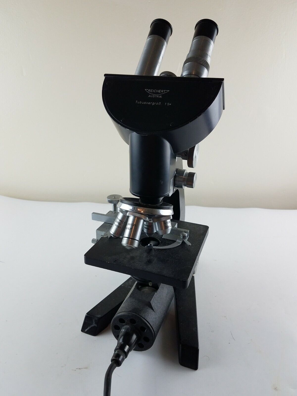 Vintage Reichert Microscope 4 Lenses 1.5x Made in Austria
