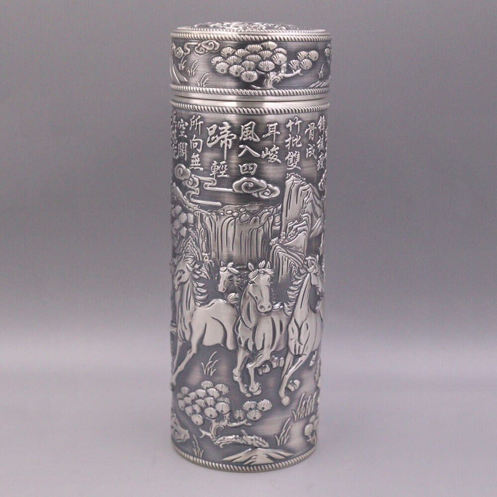 Real 999 Fine Silver Cup Drinking Water Cup Vacuum Cup Running Horse 100g