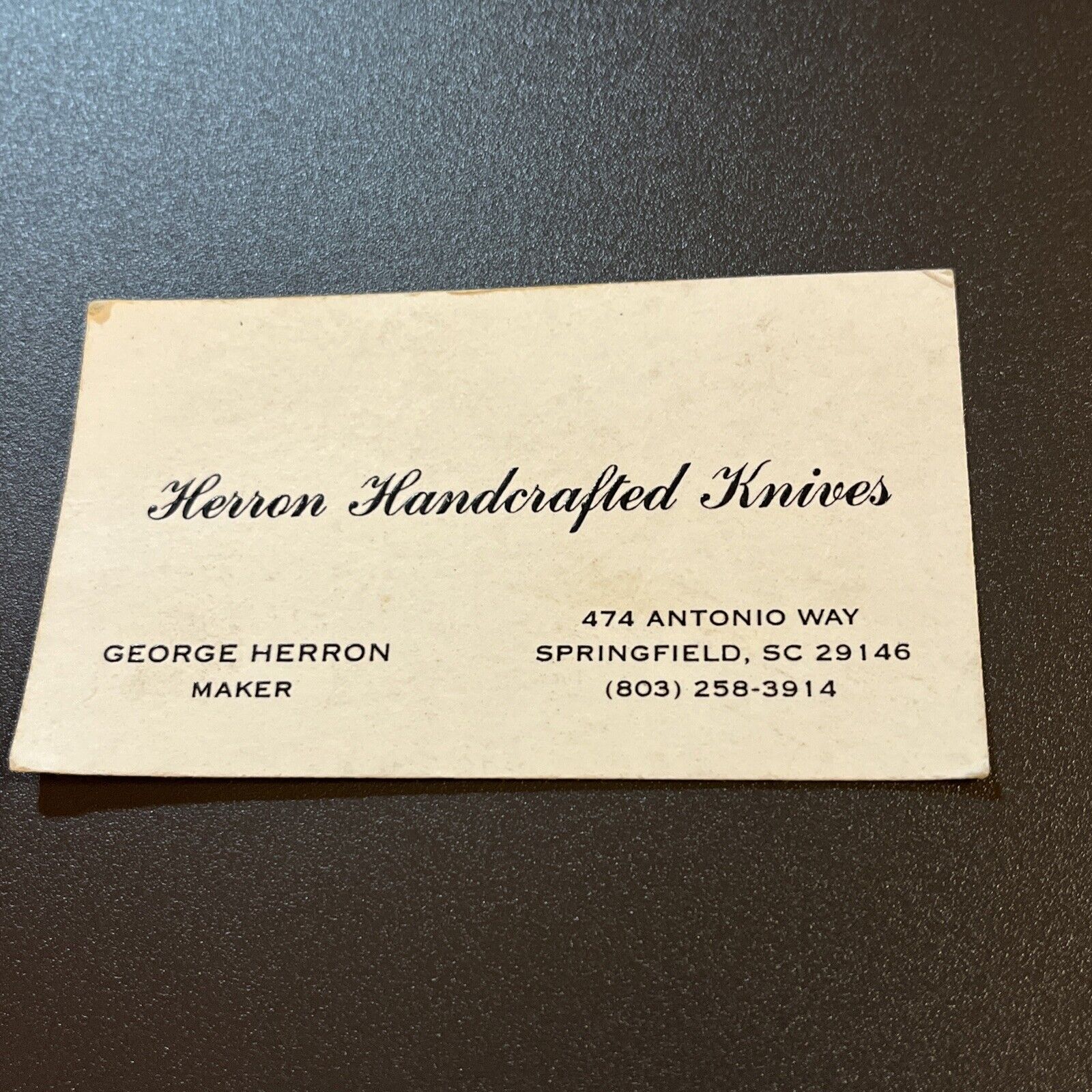 George Herron Original Business Card Herron Handcrafted Knives