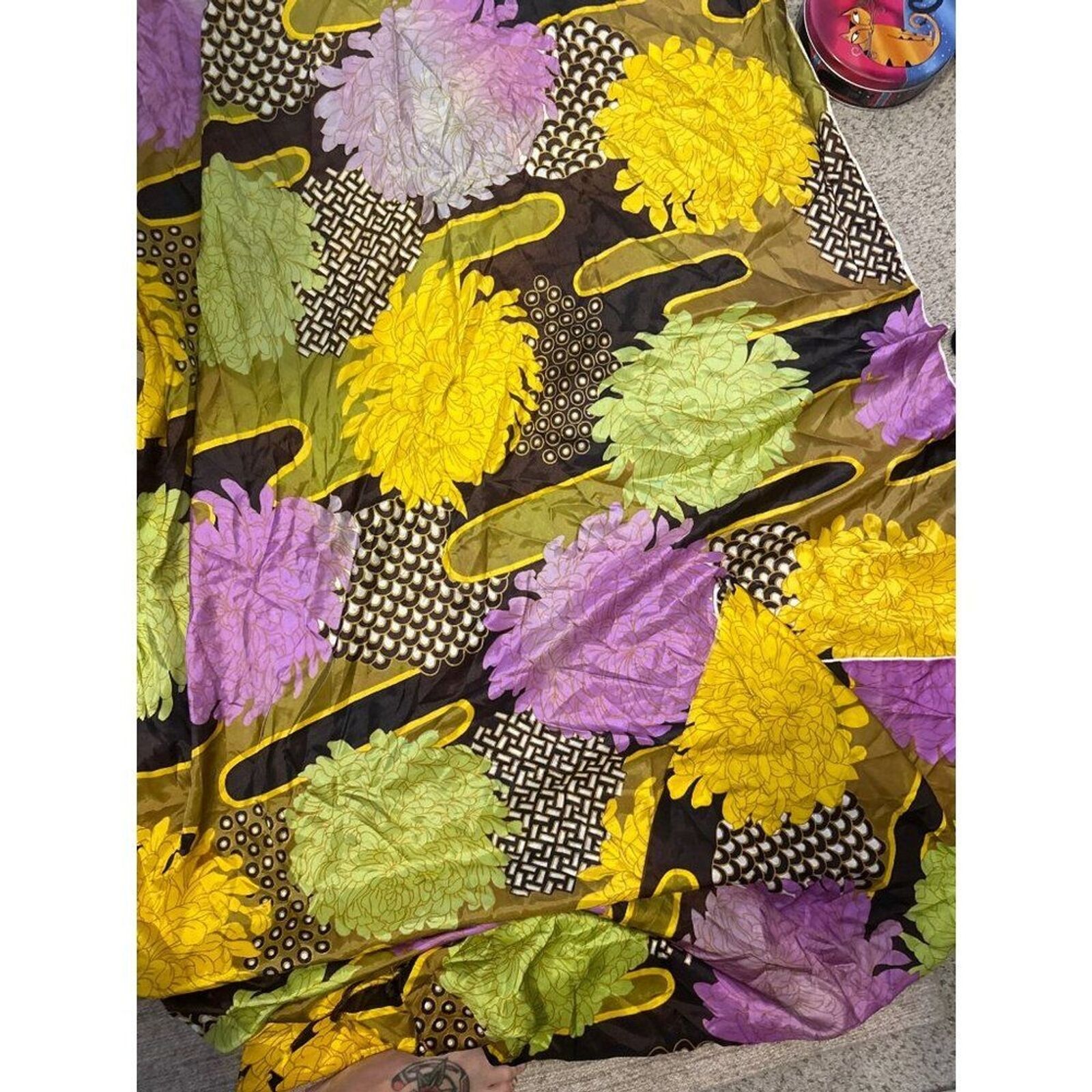 Vintage Fabric Batik Soft Bright Colors Yellow Purple Green Polka Dots 41 x 102