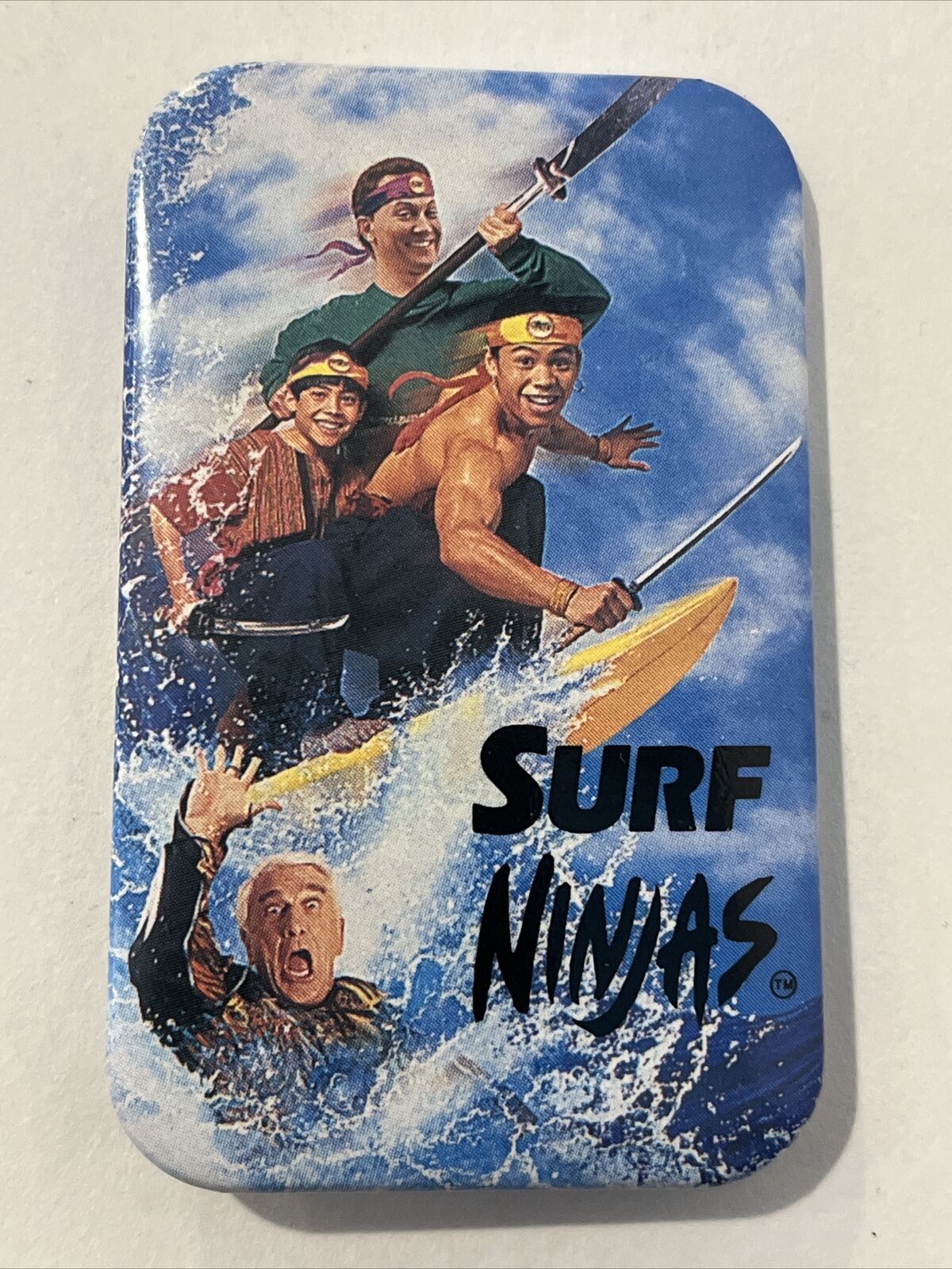 Rare 1993 Surf Ninjas movie button  (pinback 3 by 1.5\'\') L. Nielsen R. Schneider