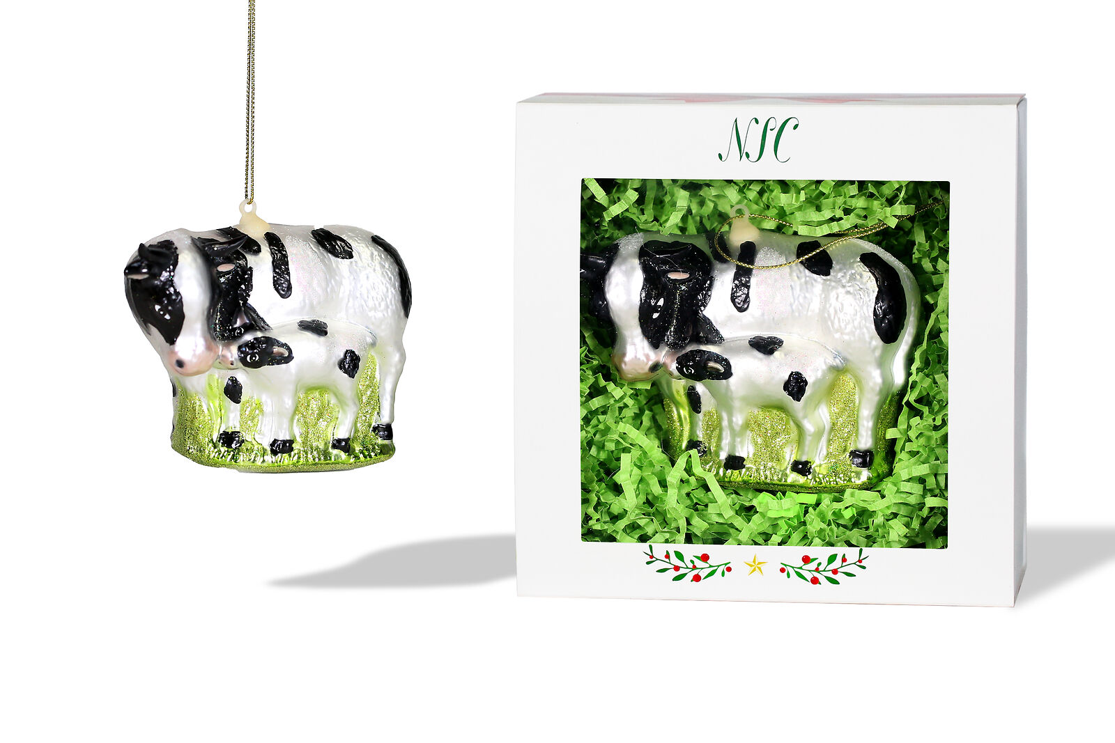 North Star Christmas | Cow and Calf Glass Ornament | Animal Collection