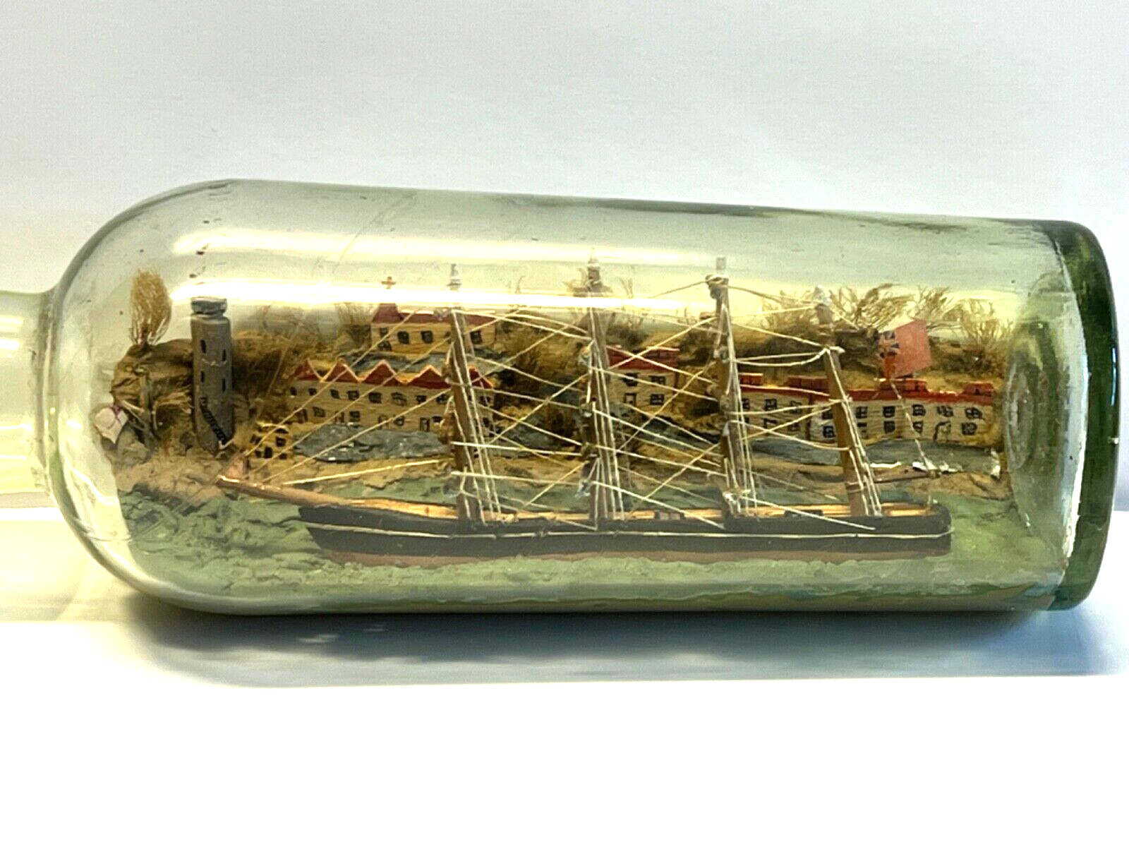 Original Antique Ship In A Bottle; 4 Mast Ship; Old Glass;  1900-1930's