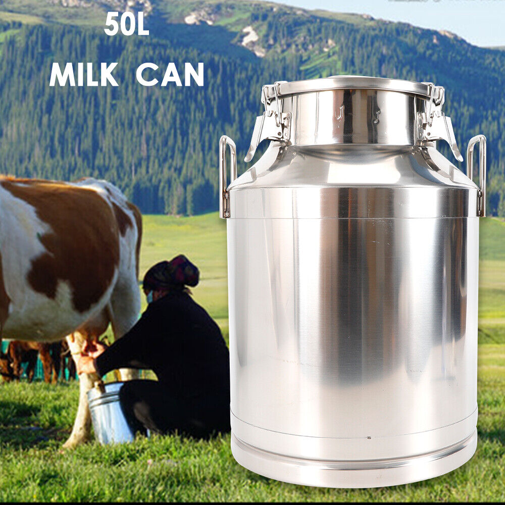 Stainless Steel 50L 13.25 Gallon Milk Can 380mm/15in Tote Jug Heavy Gauge Bottle