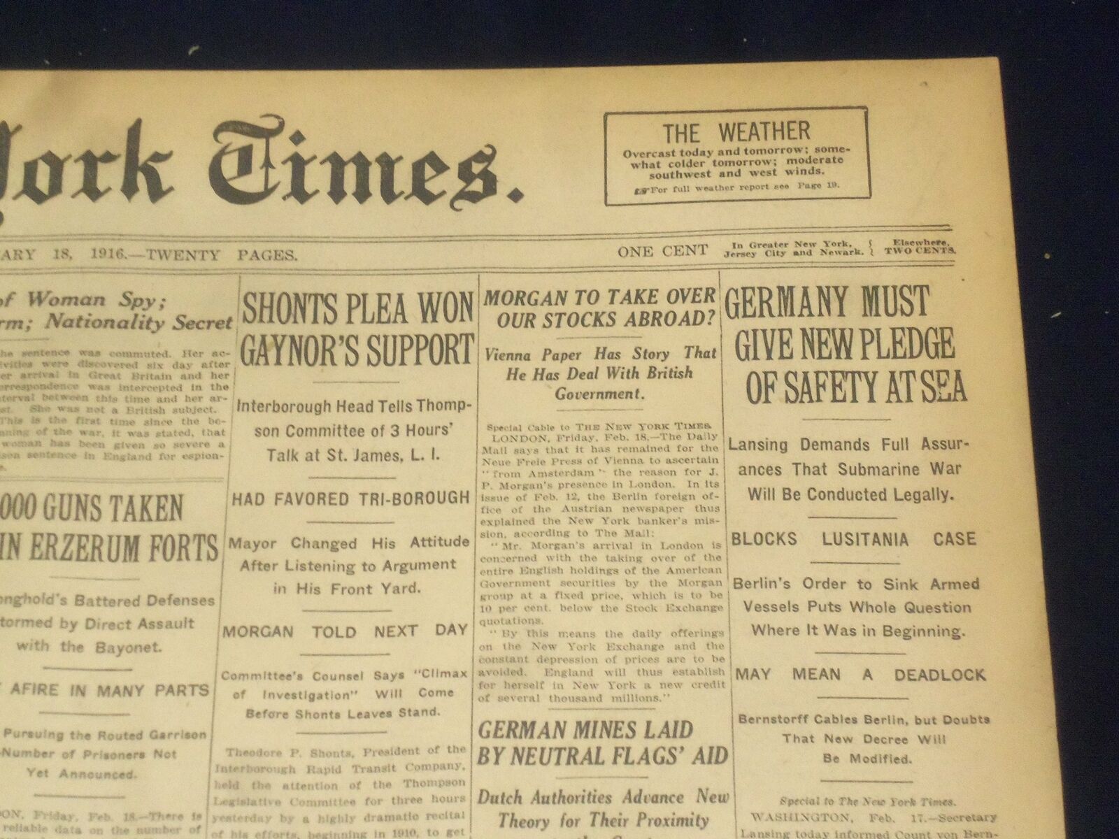 1916 FEBRUARY 18 EW YORK TIMES - GERMANY MUST PLEDGE SAFETY AT SEA - NT 9047