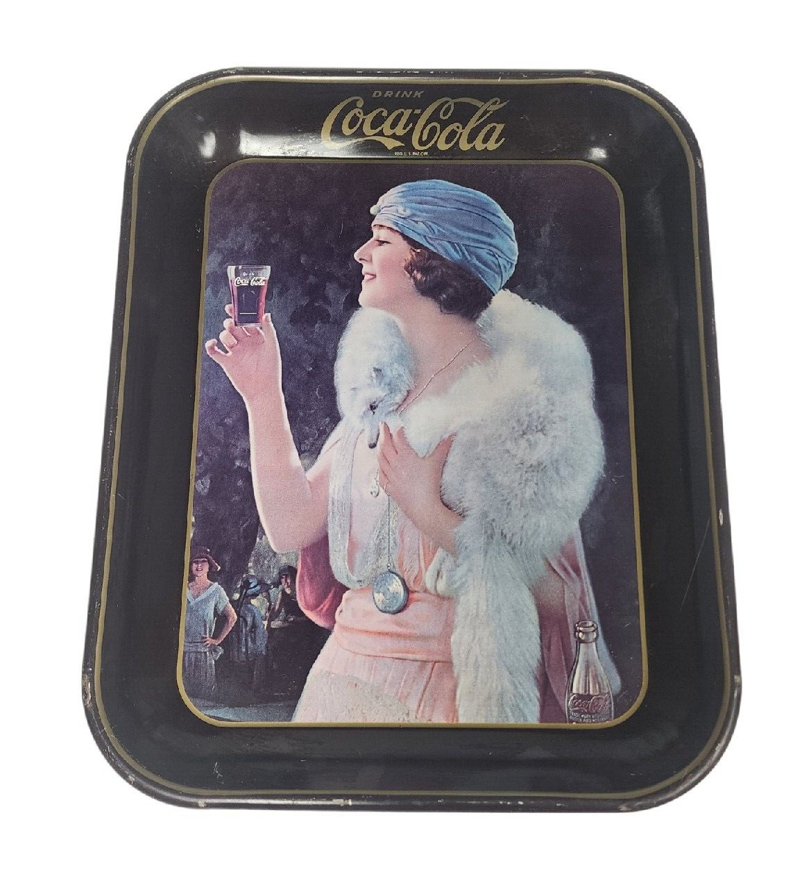 Coca-Cola 1920's Flapper Girl Fox Fur Vintage 1973 Advertisement Tin Tray 13x10