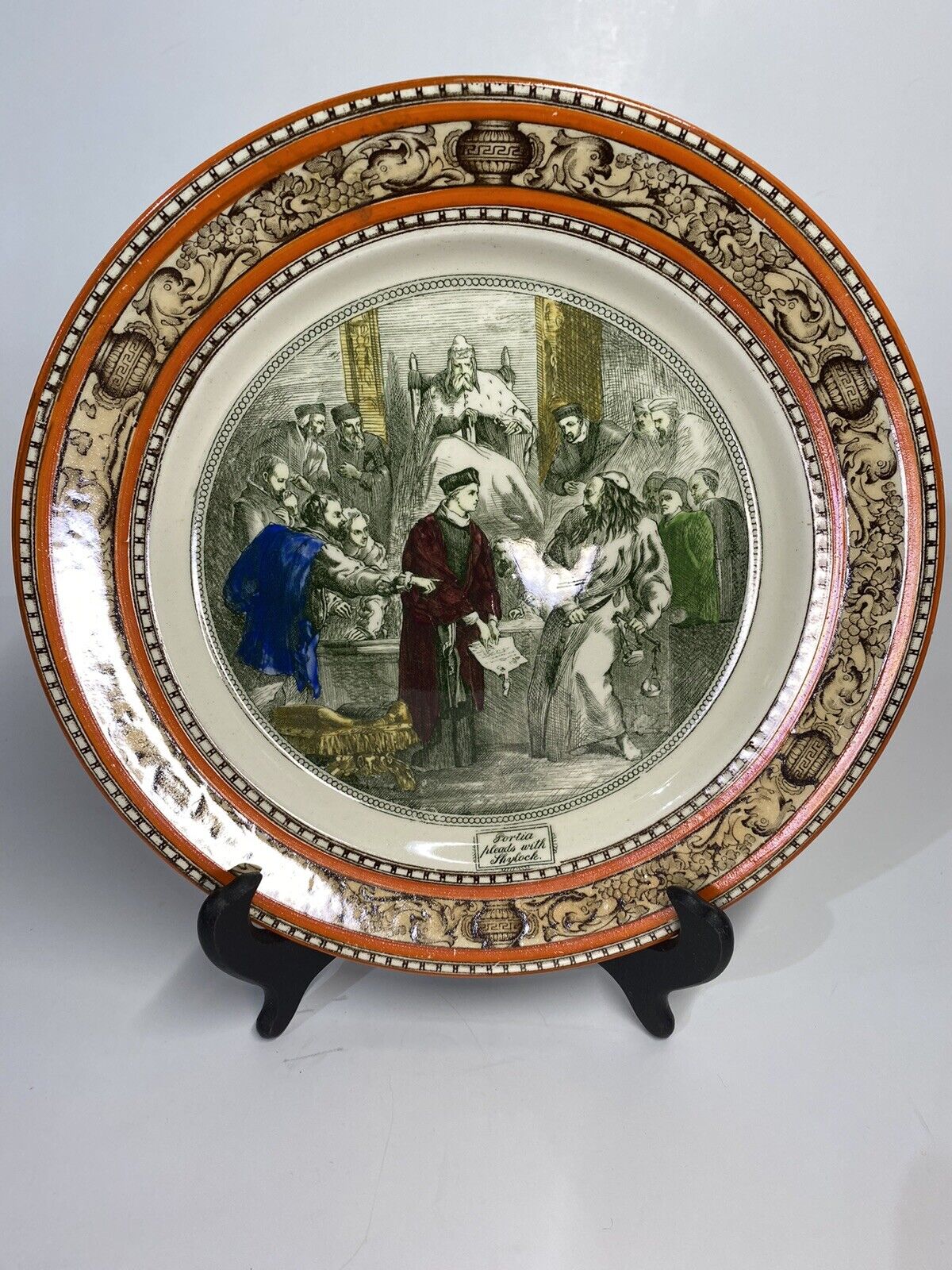 Vintage Adams England Porcelain Plate Shakespere Merchant of Venice Orange 10\
