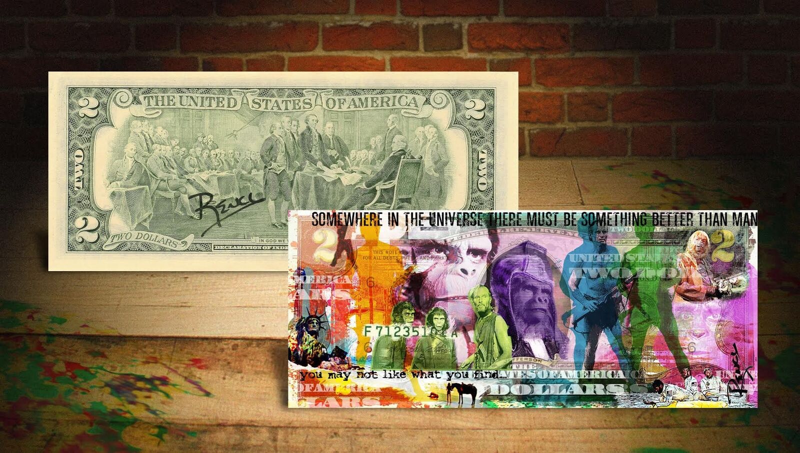 PLANET OF THE APES Historical $2 U.S. Bill by RENCY HAND-SIGNED with Hard Holder