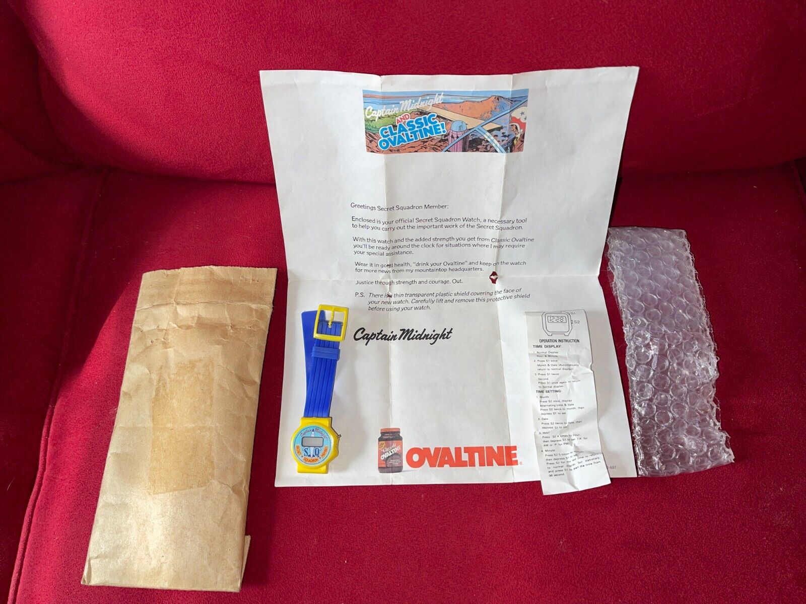 Captain Midnight Watch Secret Squadron 1980's OVALTINE Mail-In w/original letter