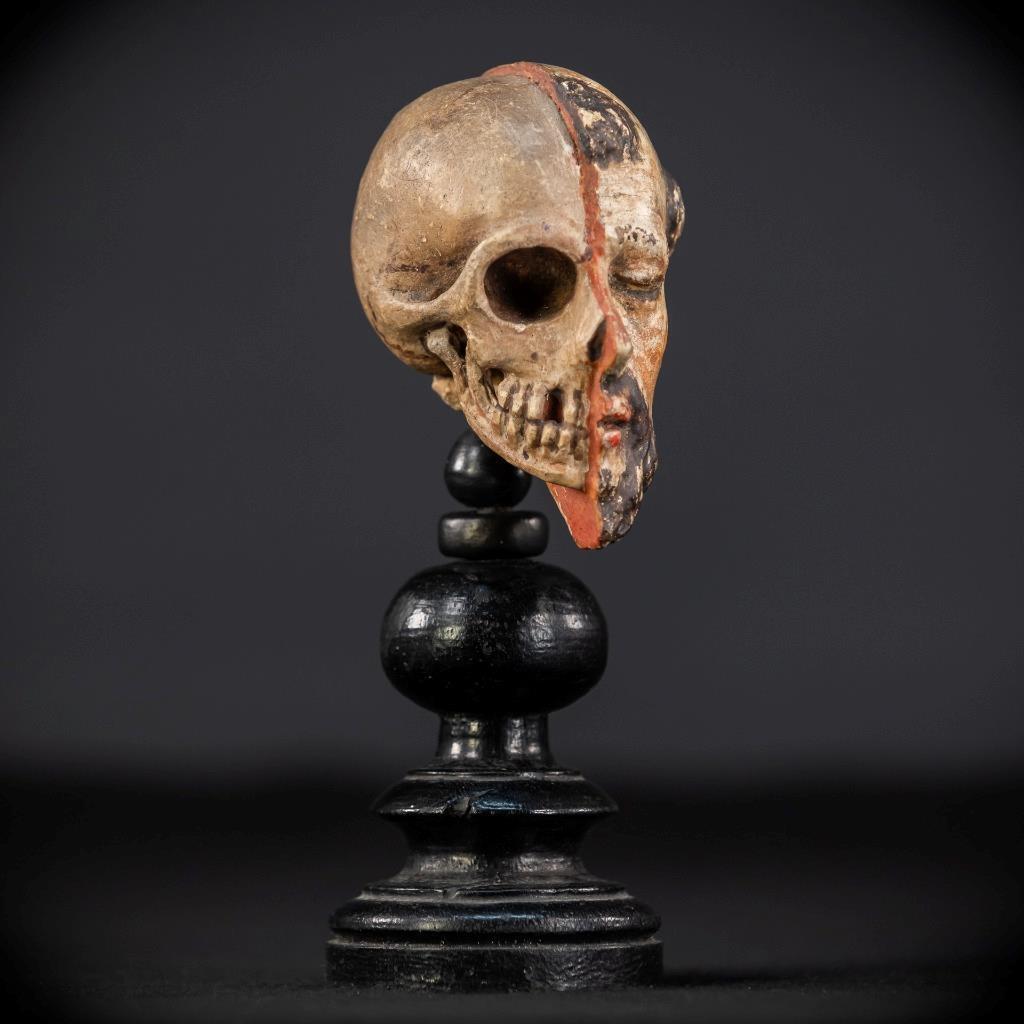 RARE Memento Mori | French Antique 1700s Wooden Skull | 18th Century Wood Death_