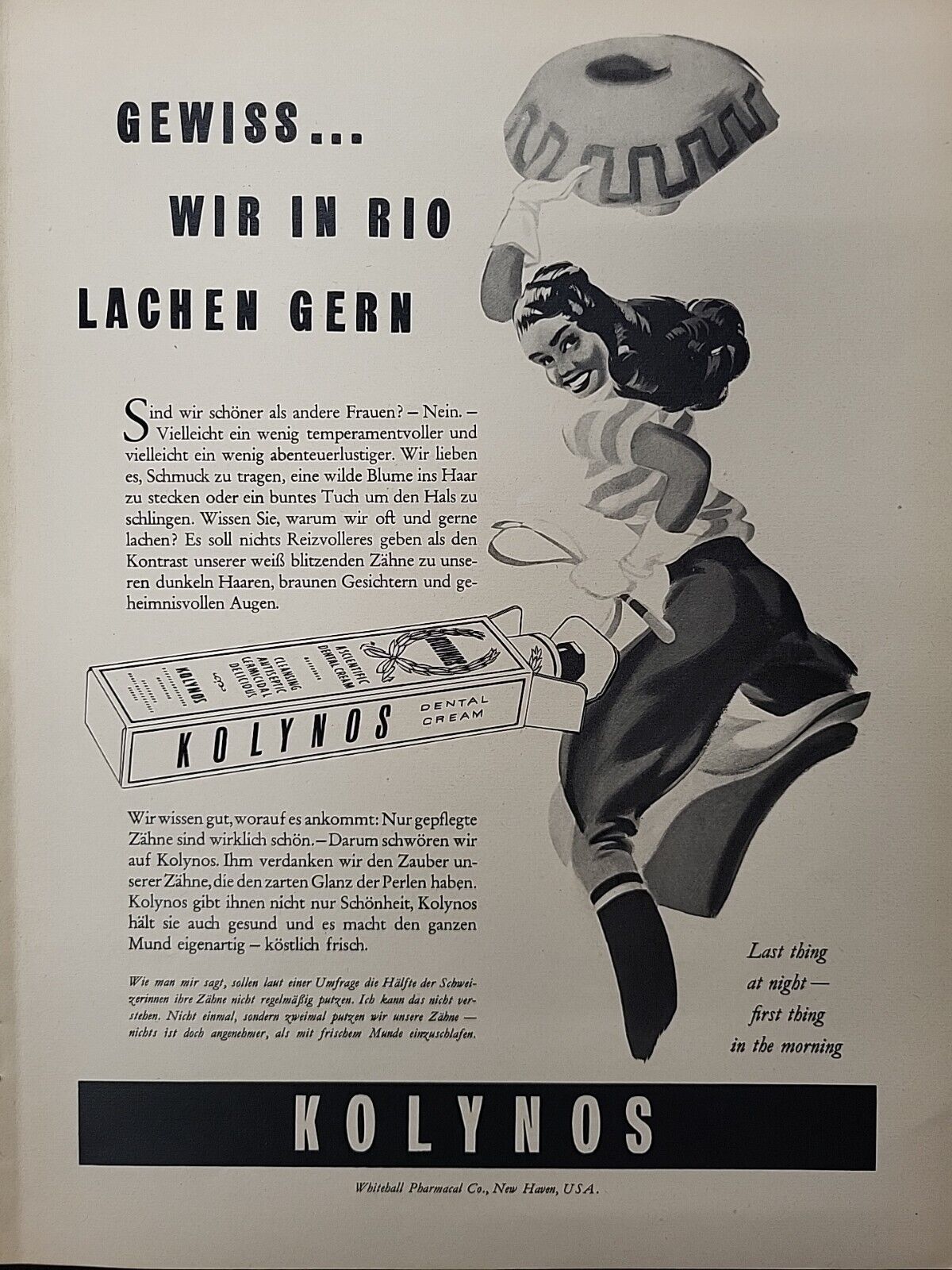 Kolynos Dental Cream 1946 Print Ad Du Mag. Swiss Cowgirl German Rio Argentinine