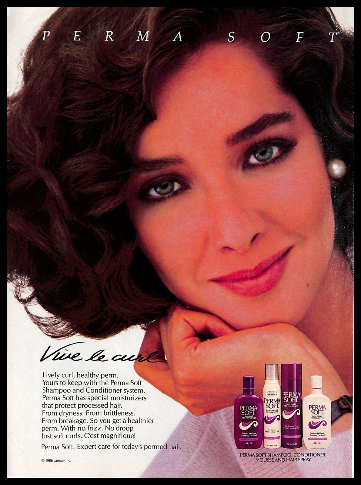 1987 Perma Soft Shampoo Vintage PRINT ADVERTISEMENT Haircare Conditioner Curly 