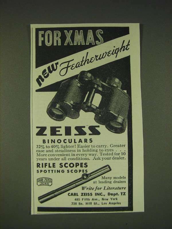 1935 Zeiss Featherweight Binoculars Ad - For Xmas