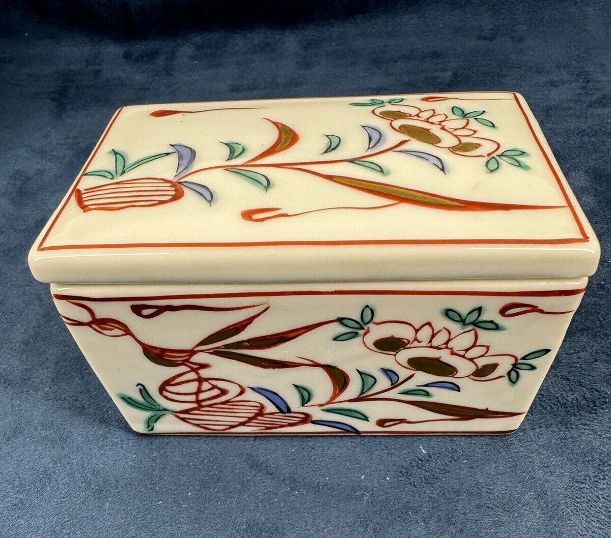 Vintage Tiffany & Co Rectangle Porcelain Trinket Box Floral Design