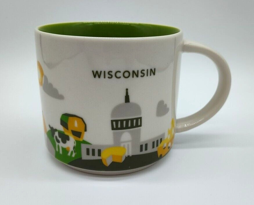 Starbucks 2015 Wisconsin You Are Here Collection 14 Oz Coffee Mug Green & Yellow