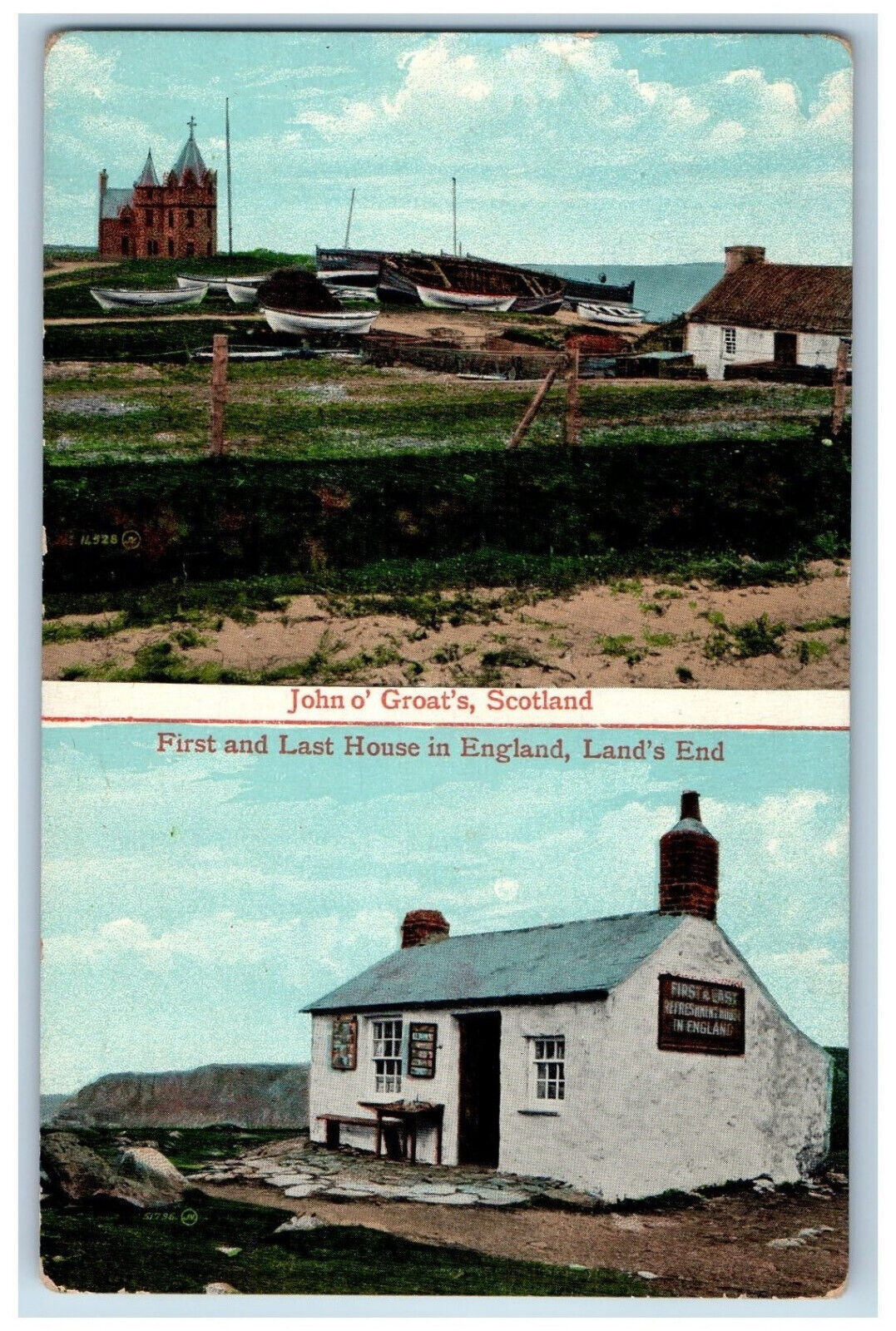 Postcard John o Groat\'s Scotland First Last House England Land\'s End c1910