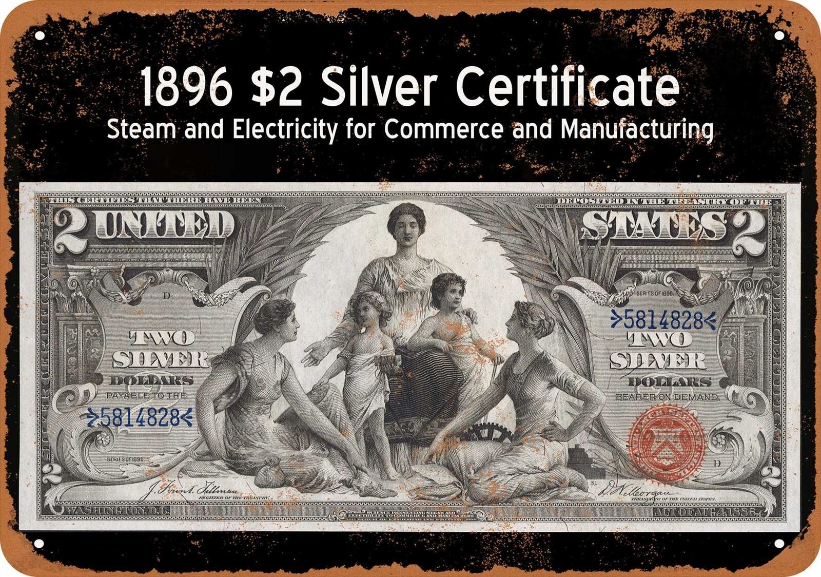Metal Sign - $2 1896 Silver Certificate -- Vintage Look