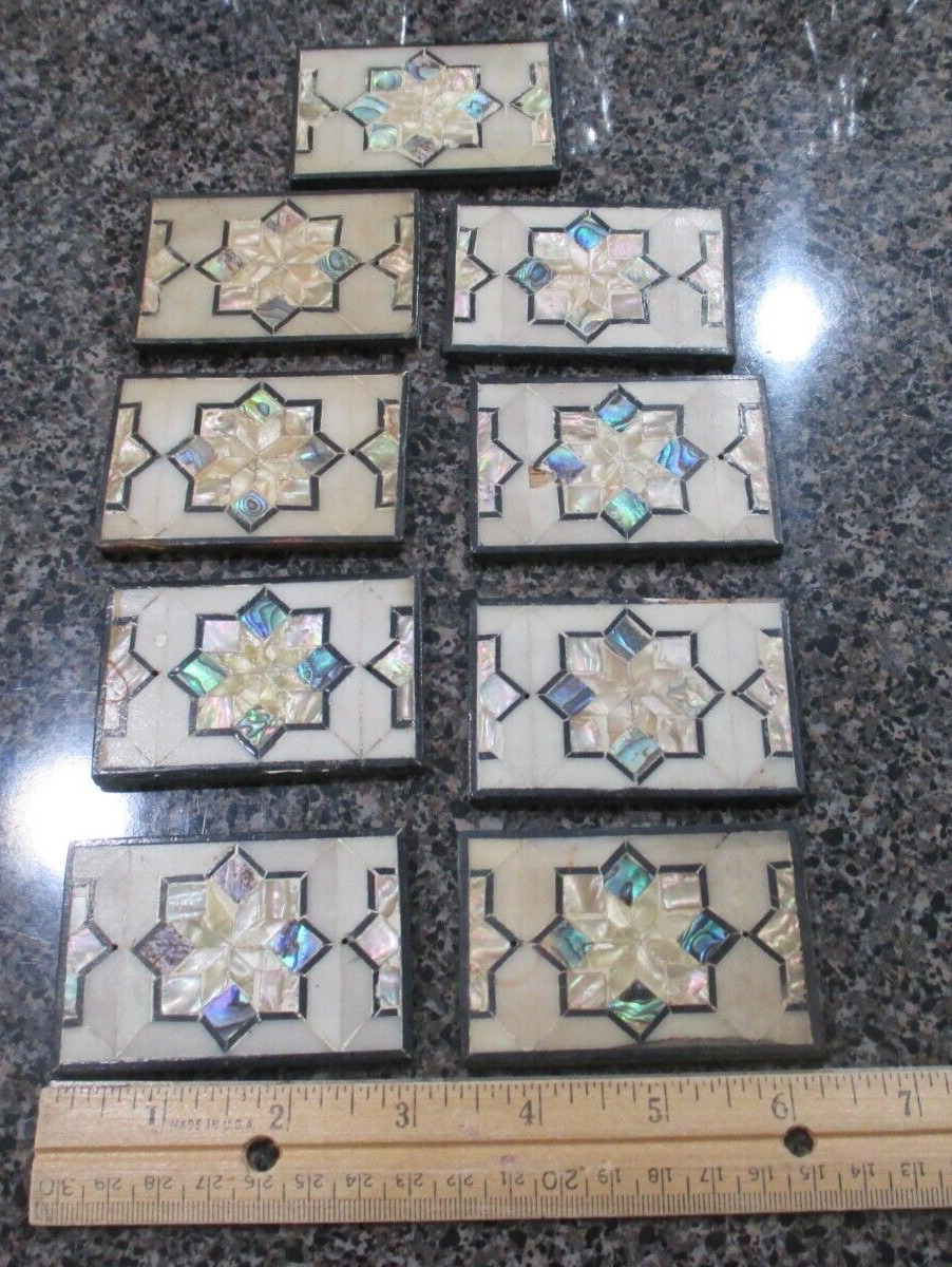 9 VINTAGE SMALL MOTHER OF PEARL/ABILONE PANELS