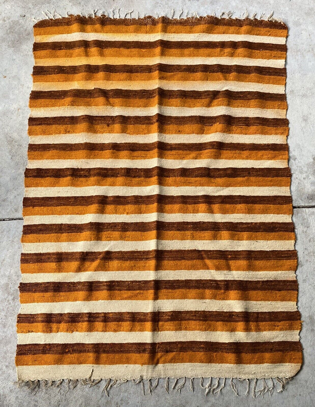 Early 1860s New Mexico Rio Grande Blanket, Handmade Rug, Folk Art, Orange