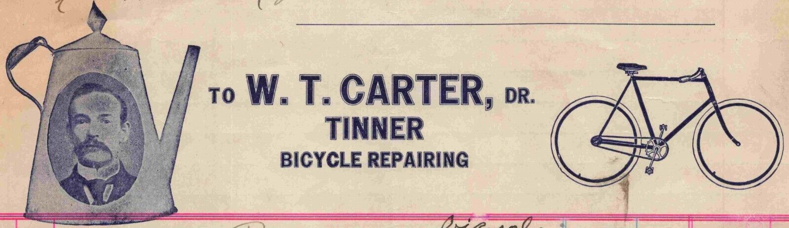 Billhead, W.T. Carter, Tinner, Bicycle Repairing, Henderson, NC 1929