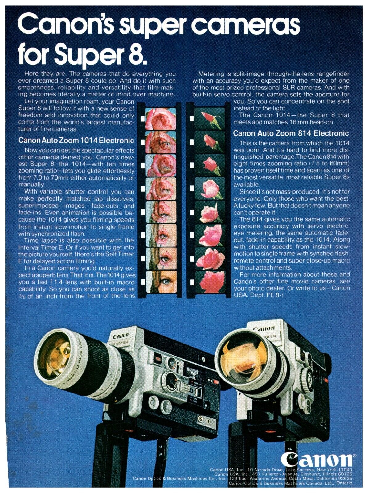 1960s Canon Auto Zoom Super 8 Movie Camera Speed Vintage Print Ad