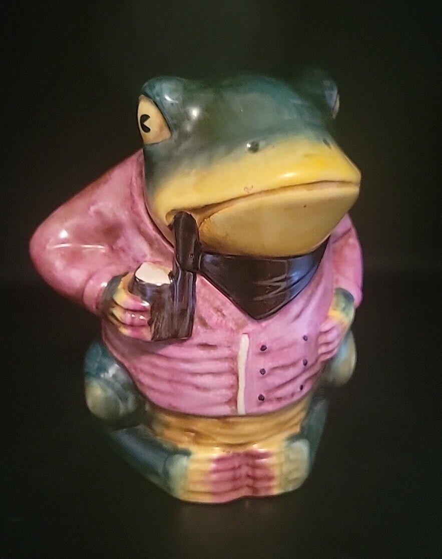 Vintage  Majolica Pipe Smoking Frog Tobacco Jar 7.75” H