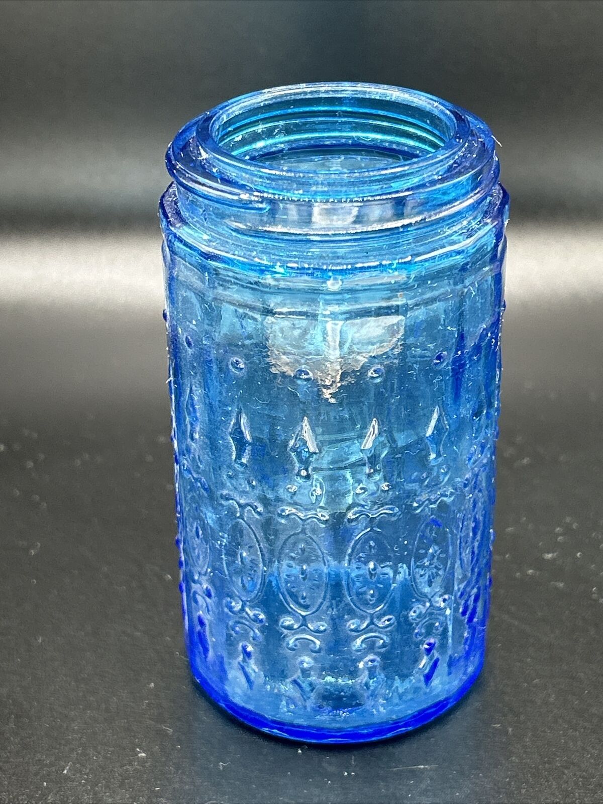 VINTAGE WHEATON BLUE GLASS Bottle DIAMOND Pattern No Lid