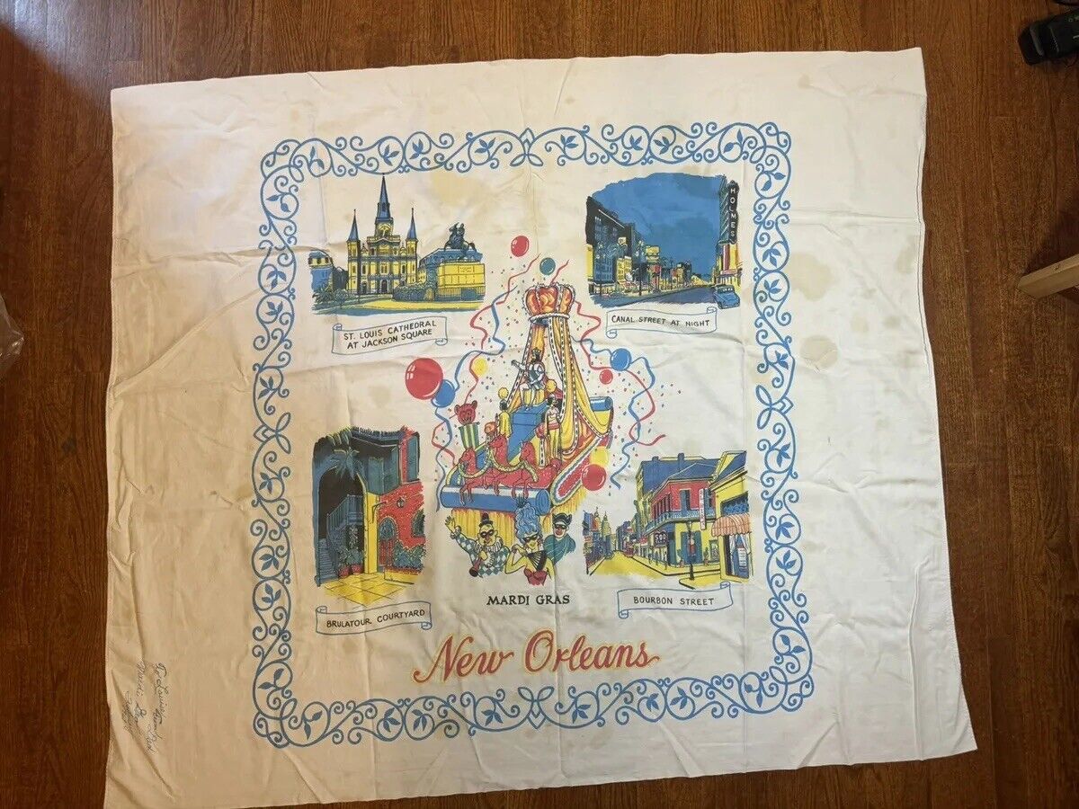 Vintage Mardi Gras Souvenir Tapestry 1969 New Orleans Bourbon Street 52 X 58