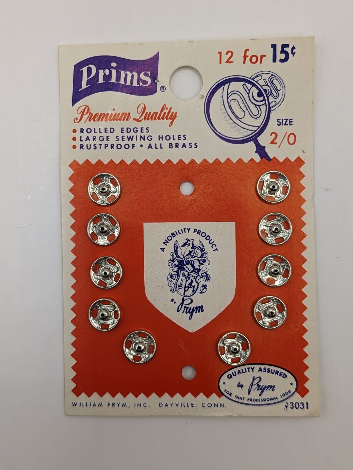 Vintage Prims Premium Quality Snap Fasteners Size 2/0 Rolled Edges Brass #3031