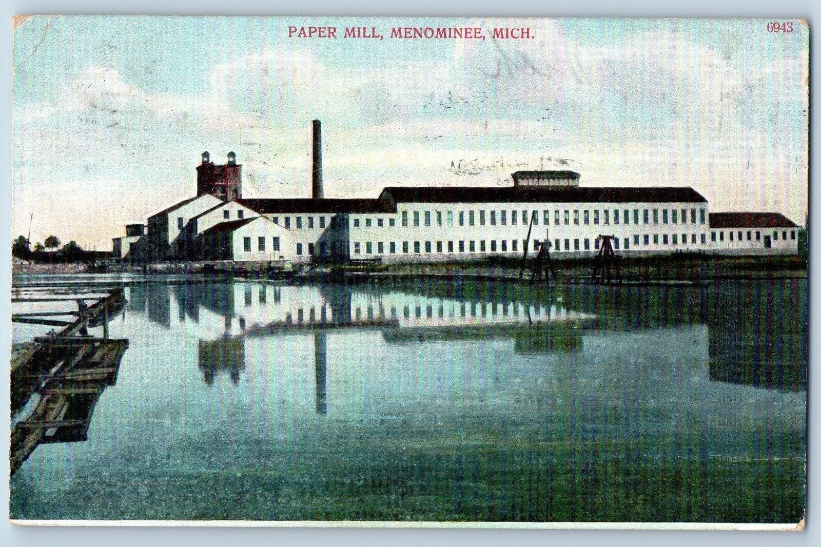 Menominee Michigan MI Postcard Paper Mill Building Exterior Scene 1915 Antique