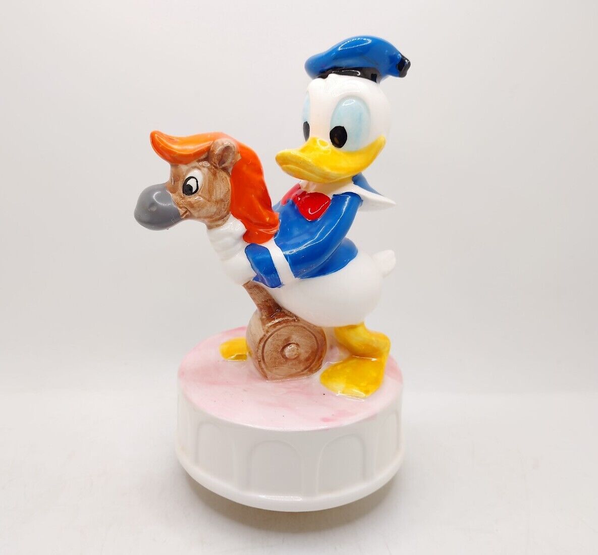 Vtg Schmid Walt Disney Donald Duck Wind Up Music Box Cowboy Stick Horse Toyland