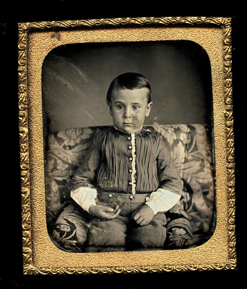 Antique daguerreotype Photo lifeless or catatonic looking boy Unusual Antique