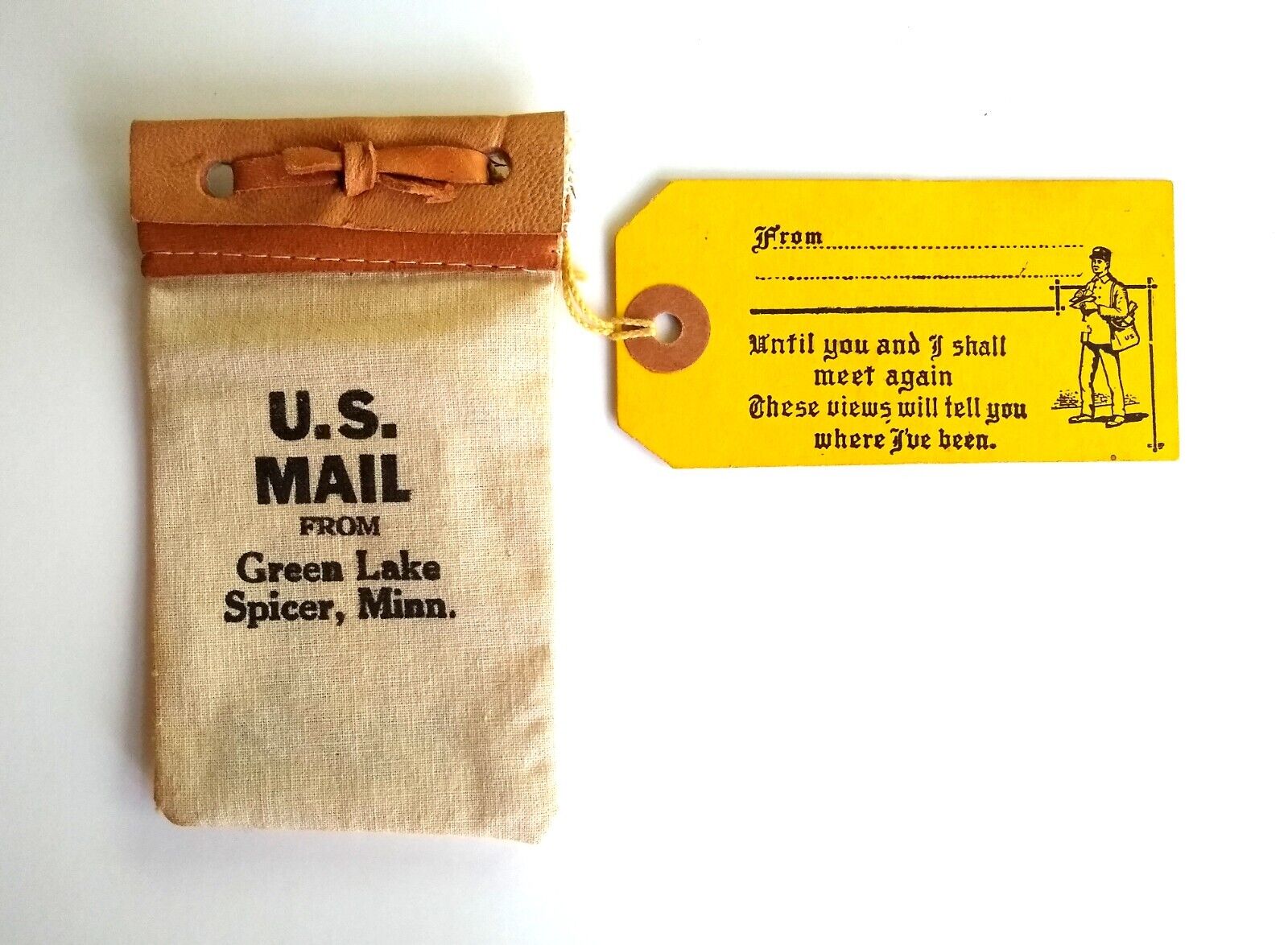 Vintage Small U.S. Mail Bag Containing Four Photos, The Quality Line BB Novelty